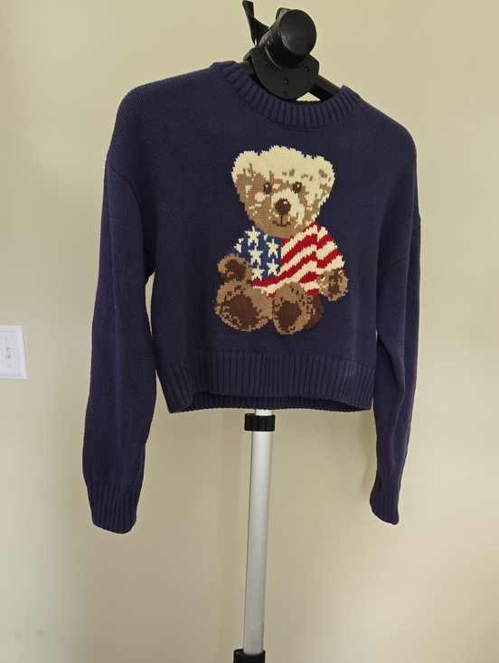 Grayson Threads Sweaters - Grayson Threads Navy Bear Sweater with American Flag Motif